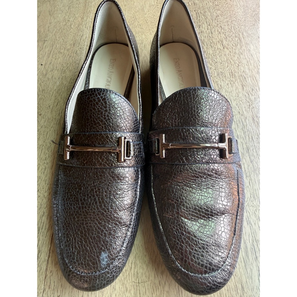 Enzo Angiolini EN-TATYE Metallic Bronze Pebbled Leather Loafers Womens 8.5 M 39